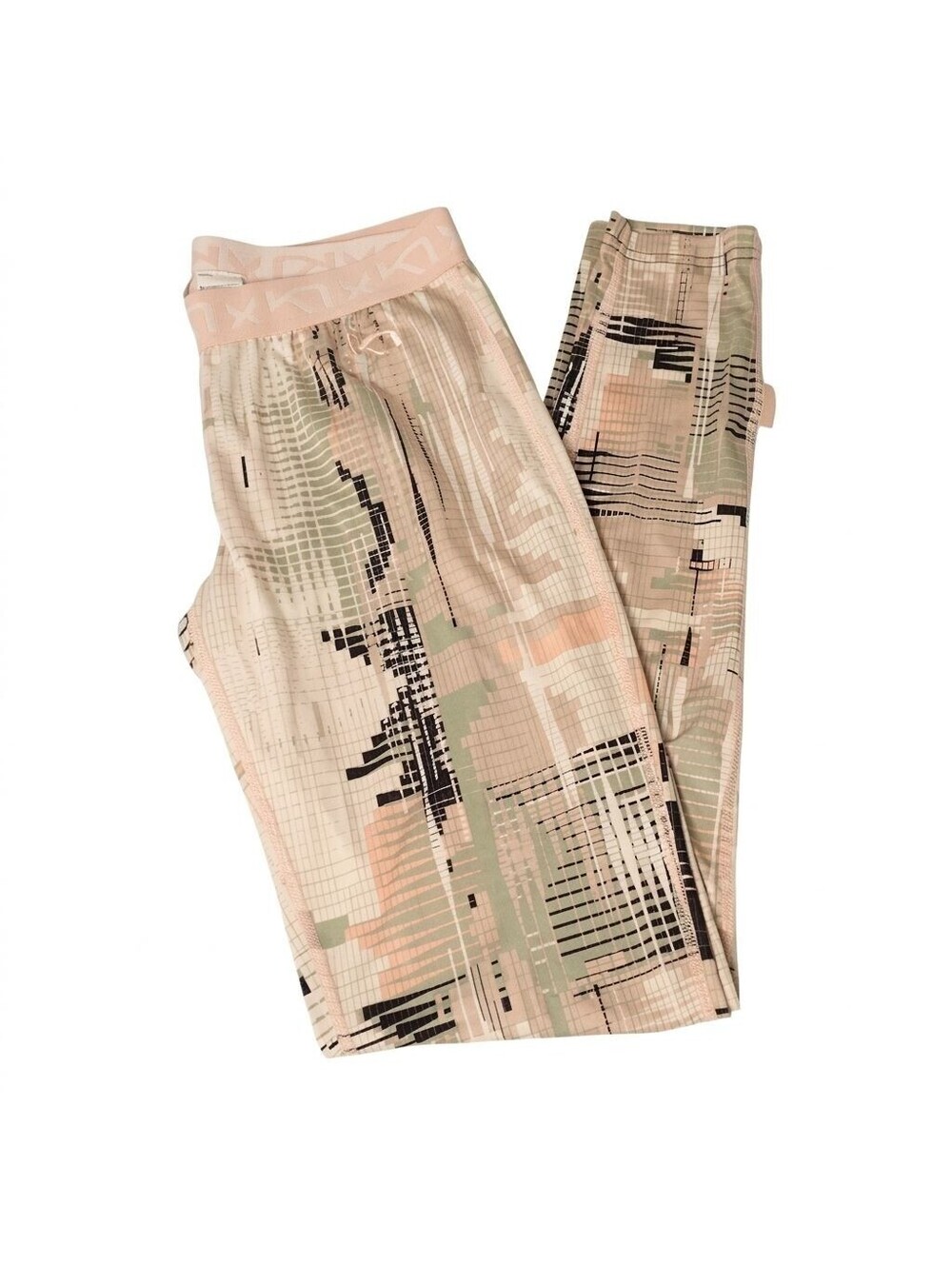 Kari Traa Fryd Leggings Medium Geometric Abstract Base Layer Pants Pink Beige